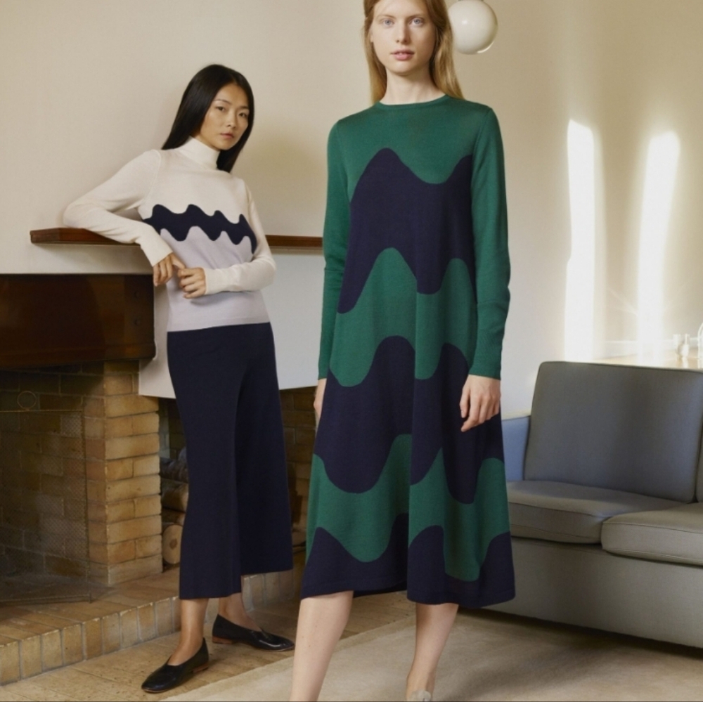 Marimekko Uniqlo Waves Merino Blend Midi Dress Size Medium
